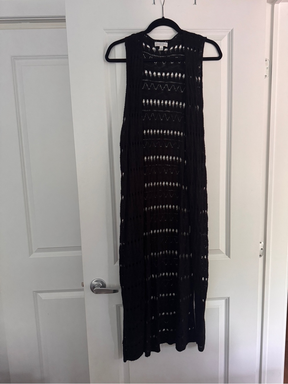 Sleeveless Black Crochet Long Vest